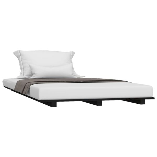 vidaXL gultas rāmis, melns, 90x200 cm, priedes masīvkoks