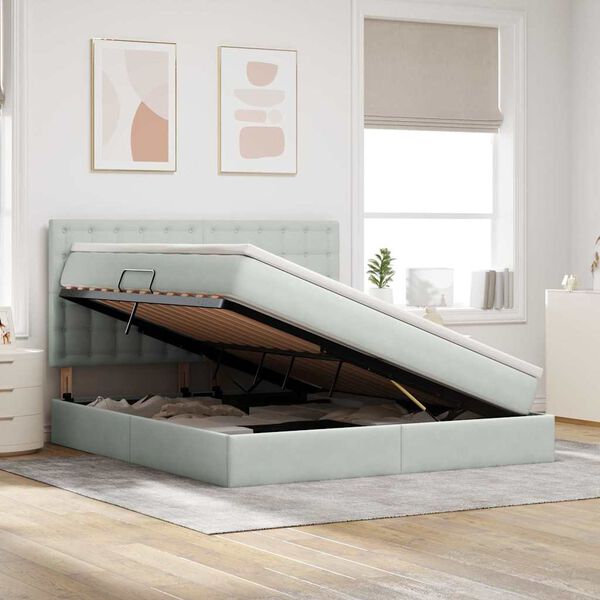 vidaXL Gulta ar uzglabā&scaron;anas vietu un LED Gai&scaron;i pelēks 160 x 200 cm