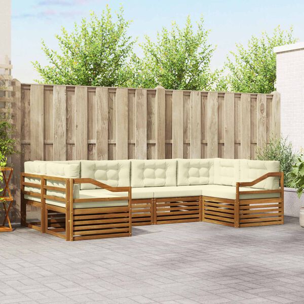 vidaXL Dīvāna komplekti 6 pcs Dabisks un krējuma Cietā akācijas koks