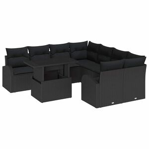 vidaXL Dārza dīvānu komplekts 9 gab. Melna Polirāts