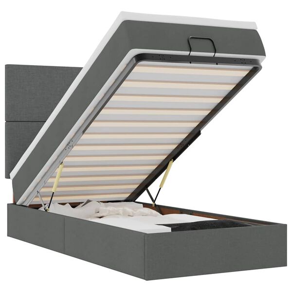 vidaXL Osmaņu gulta ar matraci & LEDs, tum&scaron;i pelēks, 80x200 cm, audums