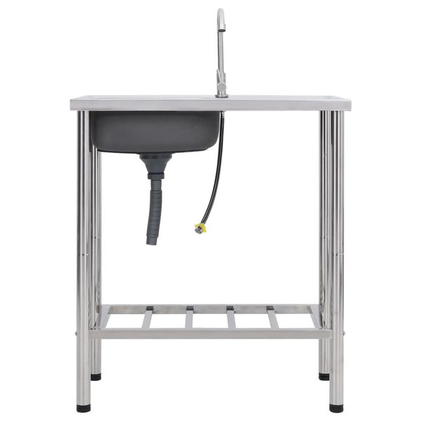 vidaXL kempinga izlietne ar vienu bļodu un krānu, nerūsējošs tērauds