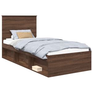vidaXL Gultas rāmis Brūns ozols 100 x 200 cm Ciets priedes koks