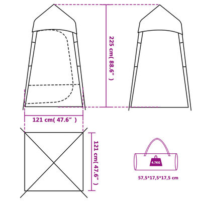 vidaXL privātuma telts, pelēka, zaļa, 121x121x225 cm, 190T, tafts