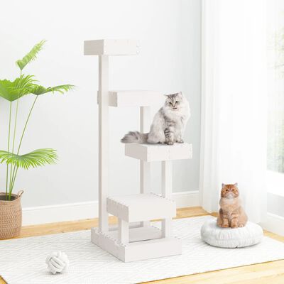 vidaXL kaķu māja, balta, 45,5x49x103 cm, priedes masīvkoks