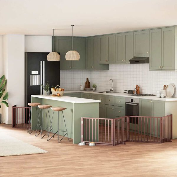 vidaXL suņu vārti ar durvīm, salokāmi, 10 paneļi, 800 cm, papeles koks