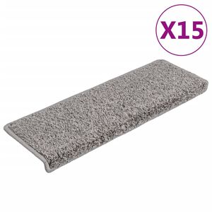 vidaXL kāpņu paklājiņi, 15 gab., 65x21x4 cm, pelēki, taisnstūrveida mala