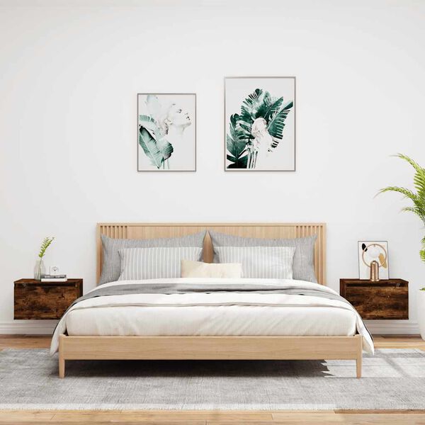 vidaXL sienas naktsskapī&scaron;i ar LED apgaismojumu, 2 gab., ozola krāsa