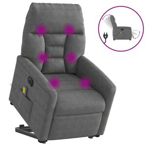 vidaXL elektrisks masāžas krēsls, tum&scaron;i pelēks mikro&scaron;ķiedras audums