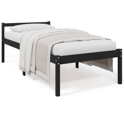 vidaXL senioru gultas rāmis, melns, 100x200 cm, priedes masīvkoks