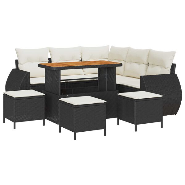 vidaXL Dārza dīvānu komplekts 9 pcs Melns un Krēmkrāsa poliratāns