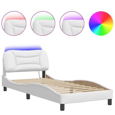 vidaXL gultas rāmis ar LED, balts, 80x200 cm, mākslīgā āda