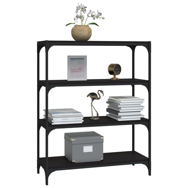 vidaXL grāmatplaukts, melns, 80x33x100 cm, inženierijas koks, tērauds