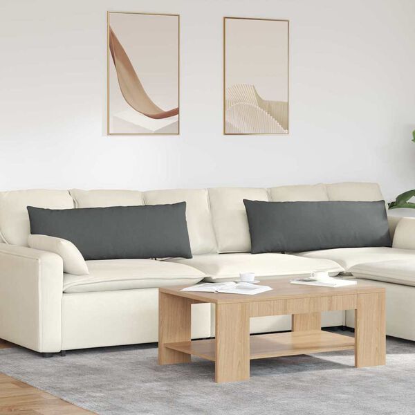 vidaXL Dīvāna spilveni 2 pcs Tum&scaron;i pelēks 120 x 40 cm audums