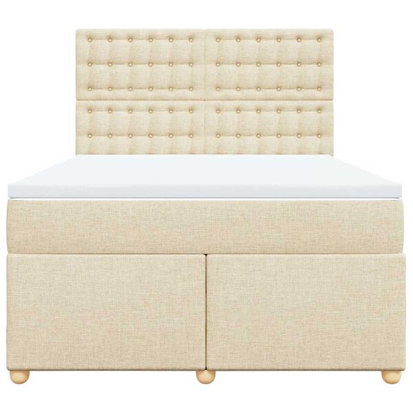 vidaXL atsperu gulta ar matraci, krēmkrāsas audums, 140x190 cm