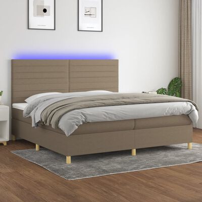 vidaXL atsperu gulta ar matraci, LED, pelēkbrūns audums, 200x200 cm