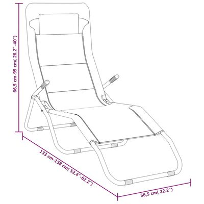 vidaXL sauļošanās krēsli, 2 gb., saliekami, pelēks tekstilēns, tērauds