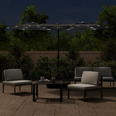 vidaXL saulessargs ar 2 jumtiņiem un LED, 316x240 cm, antracītpelēks