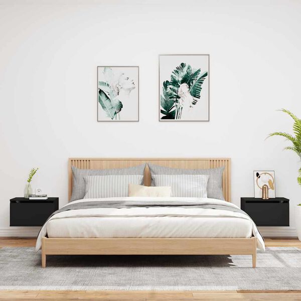 vidaXL sienas naktsskapīši ar LED apgaismojumu, 2 gab., melni