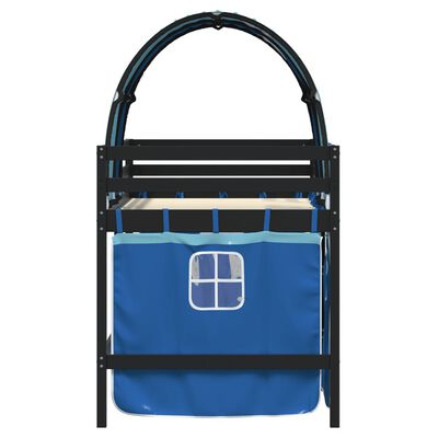 vidaXL bērnu augstā gulta ar tuneli, zila, 90x200 cm, priede