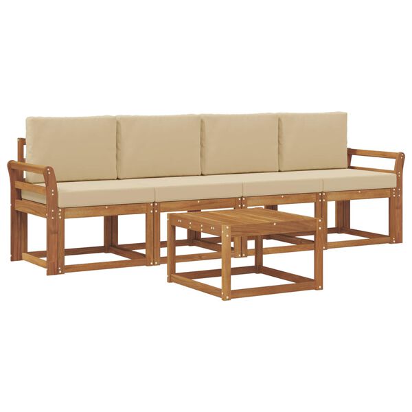 vidaXL Āra dīvānu komplekts 5 pcs Dabisks un bē&scaron;s Cietā akācijas koks