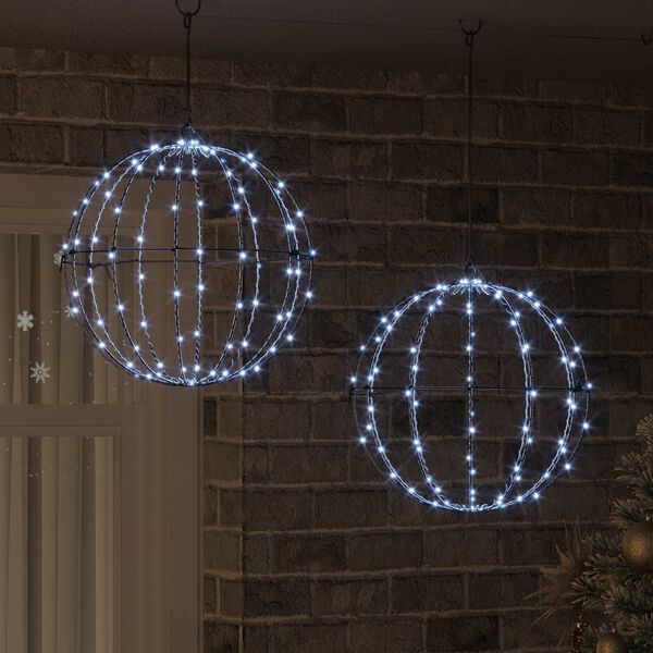 vidaXL Bumba su 192 LED 2 pcs Vēsi balta 40,5 x 40,5 x 42 cm Metāla