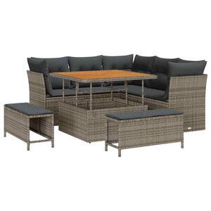 vidaXL Dārza dīvānu komplekts ar spilvenu ar uzglabā&scaron;anu 8 pcs Pelēka