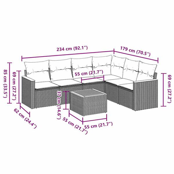 vidaXL 7-daļīgs dārza dīvāna komplekts ar matračiem, melna PE