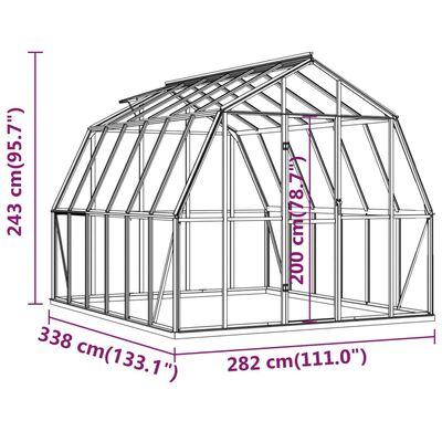 vidaXL siltumnīca ar pamatnes rāmi, antracītpelēks alumīnijs, 9,53 m²