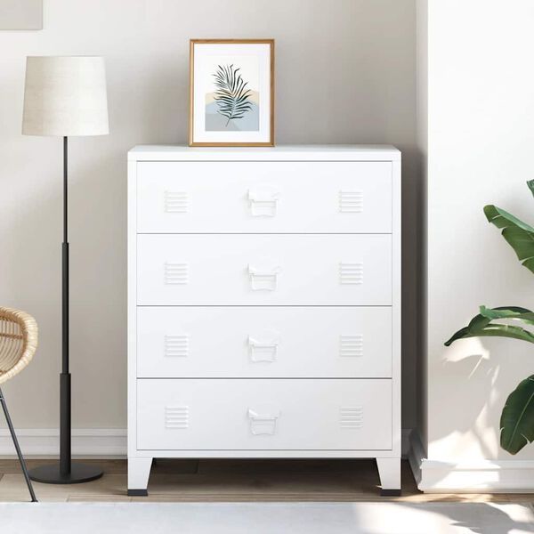 vidaXL atvilktņu skapītis, 78x40x93 cm, industriāls, metāls, balts