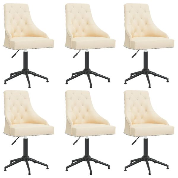 vidaXL grozāmi virtuves krēsli, 6 gab., krēmkrāsas samts