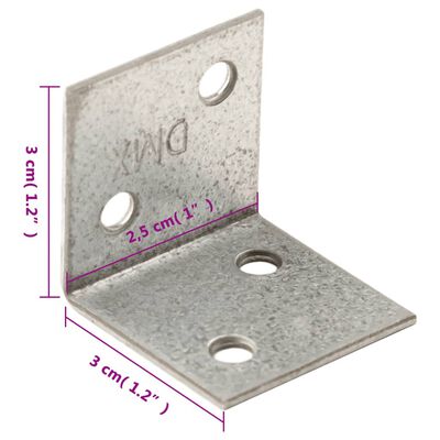 vidaXL perforētas plāksnes, leņķveida, 150 gab., 2 mm, 30x25x30 mm