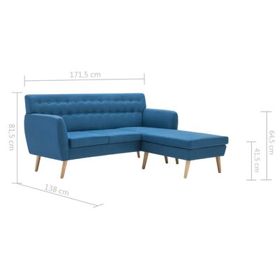 vidaXL stūra dīvāns, 171,5x138x81,5 cm, zila auduma apdare