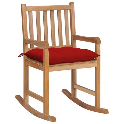 vidaXL šūpuļkrēsls ar sarkanu matraci, masīvs tīkkoks