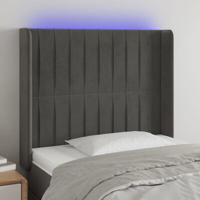 vidaXL gultas galvgalis ar LED, 93x16x118/128 cm, tumši pelēks samts