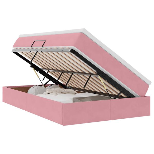 vidaXL Gulta ar uzglabā&scaron;anas vietu un matraci Rozā 120 x 200 cm Samts