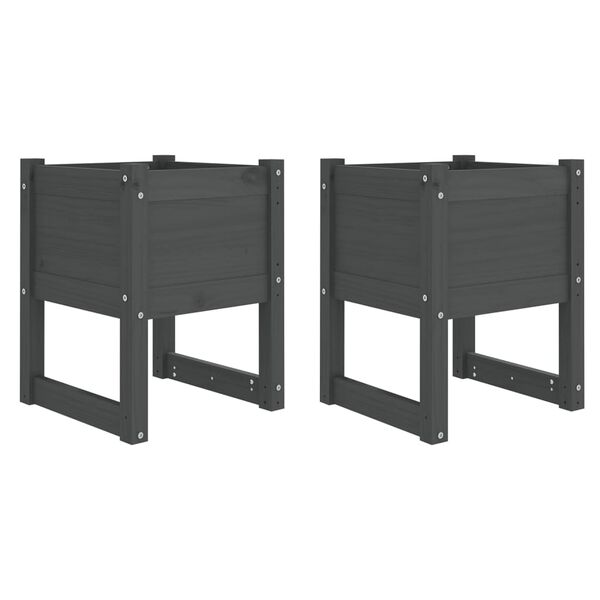 vidaXL puķu kastes, 2 gab., pelēkas, 40x40x52,5 cm, priedes masīvkoks