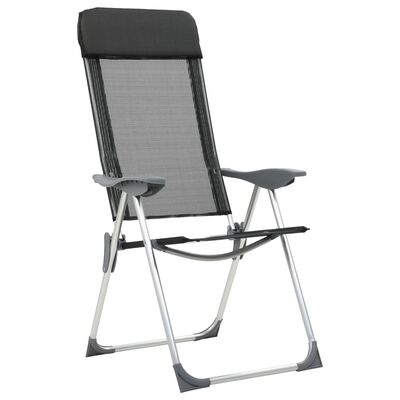 vidaXL kempinga krēsli, 2 gab., melni, alumīnijs, salokāmi