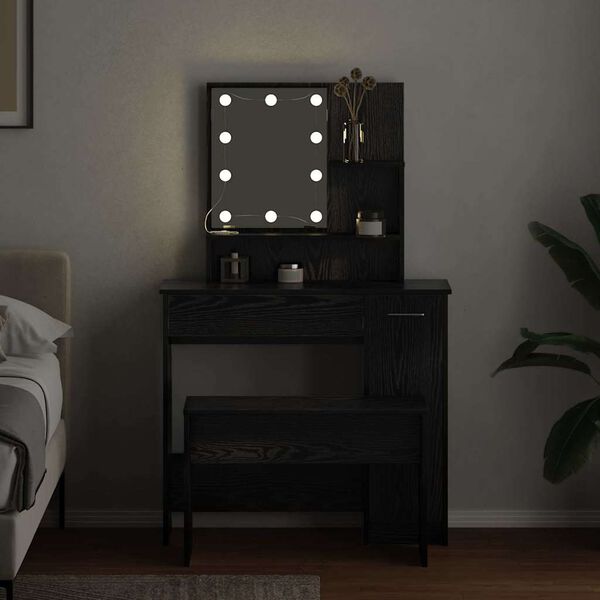 vidaXL LED grims galda komplekts ar atvilktni 2 pcs Melns ozolkoks