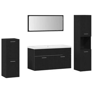 vidaXL Vannas istabas mēbeļu komplekts ar plauktu 5 pcs Melns ozolkoks