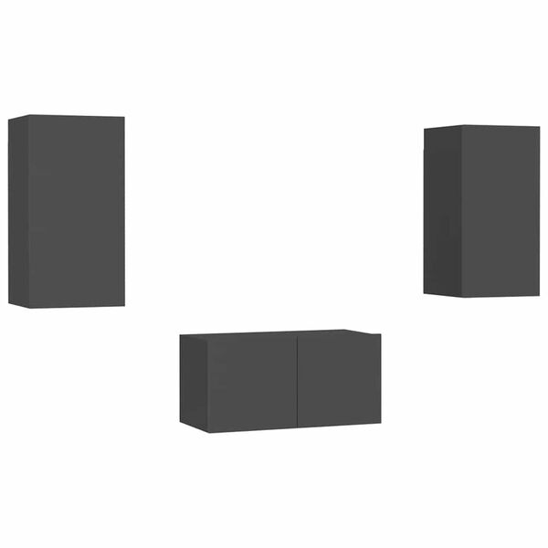 vidaXL 3-daļīgs TV plauktu komplekts, pelēks, inženierijas koks