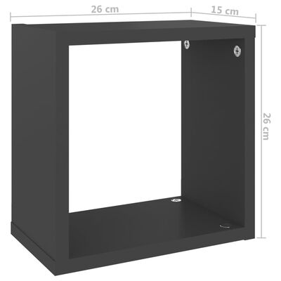 vidaXL kuba formas sienas plaukti, 4 gab., pelēki, 26x15x26 cm