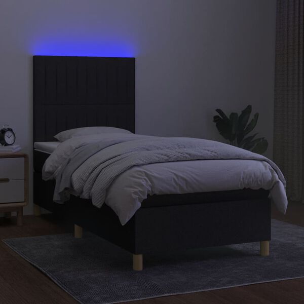 vidaXL atsperu gulta ar matraci, LED, melns audums, 90x190 cm
