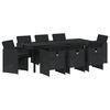 vidaXL Dārza ēdamgalds ar spilvenu 9 pcs Melna poliratāns