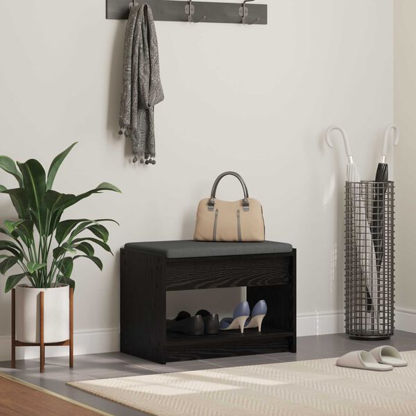 vidaXL Zāles sols ar spilvenu ar plauktu Melnais Ozols 63 x 38 x 45 cm