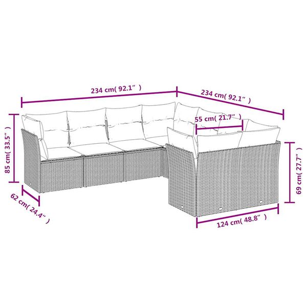 vidaXL 8-daļīgs dārza dīvāna komplekts, matrači, bē&scaron;a PE rotangpalma