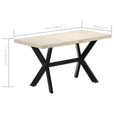 vidaXL virtuves galds, 140x70x75 cm, balināts mango masvīkoks