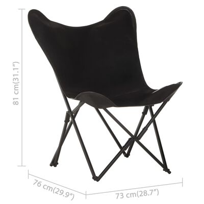 vidaXL tauriņa formas krēsls, saliekams, melna dabīgā āda