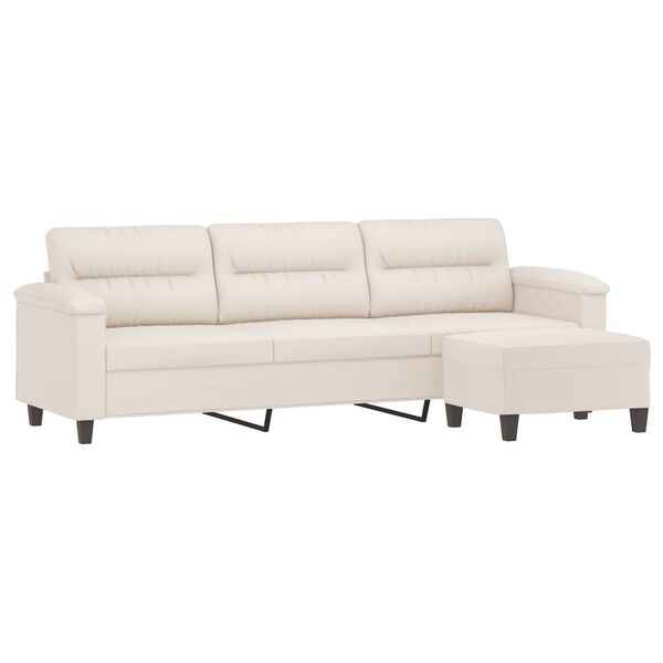 vidaXL trīsvietīgs dīvāns, kājsoliņ&scaron;, 210cm, bē&scaron;s mikro&scaron;ķiedras audums