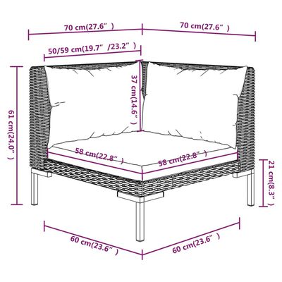vidaXL 12-daļīgs dārza mēbeļu komplekts, matrači,pelēka PE rotangpalma